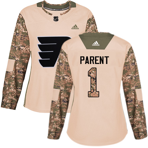 Adidas Philadelphia Flyers #1 Bernie Parent Camo Authentic 2017 Veterans Day Women's Stitched NHL Jersey