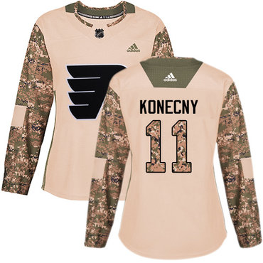 Adidas Philadelphia Flyers #11 Travis Konecny Camo Authentic 2017 Veterans Day Women's Stitched NHL Jersey