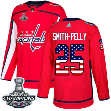 Adidas Washington Capitals #25 Devante Smith-Pelly Red Home Authentic USA Flag Stanley Cup Final Champions Stitched NHL Jersey