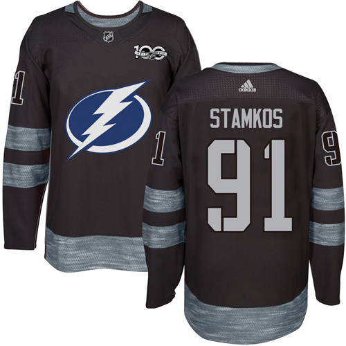 Adidas Lightning #91 Steven Stamkos Black 1917-2017 100th Anniversary Stitched NHL Jersey