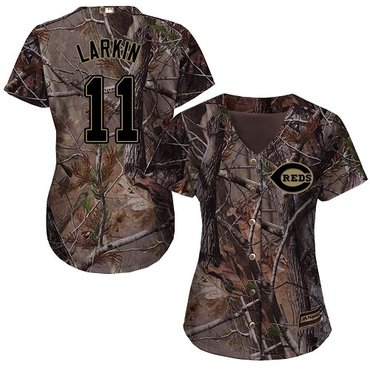 Cincinnati Reds #11 Barry Larkin Camo Realtree Collection Cool Base Women's Stitched Baseball Jersey