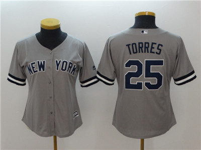 Women New York Yankees 25 Gleyber Torres Gray Women Cool Base Jersey