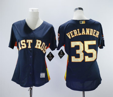 Houston Astros #35 Justin Verlander Navy Women 2018 Gold Program Cool Base Jersey