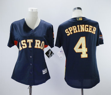 Houston Astros #4 George Springer Navy Women 2018 Gold Program Cool Base Jersey