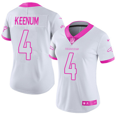 Nike Denver Broncos #4 Case Keenum White Pink Women's Stitched NFL Limited Rush Fashion Jersey