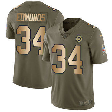 Nike Steelers #34 Terrell Edmunds Olive Gold Youth Stitched NFL Limited 2017 Salute to Service Jersey