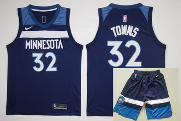 Men's Minnesota Timberwolves #32 Karl-Anthony Towns New Navy Blue 2017-2018 Nike Swingman Stitched NBA Jersey With Shorts