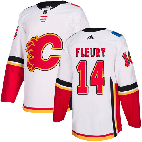 Men's Adidas Calgary Flames #14 Theoren Fleury White Away Authentic NHL Jersey