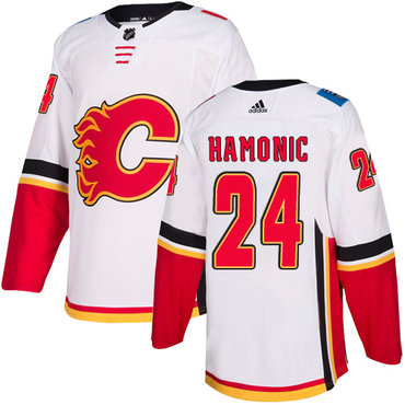 Men's Adidas Calgary Flames #24 Travis Hamonic White Away Authentic NHL Jersey