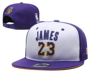 Men's Los Angeles Lakers #23 LeBron James Purple With White Snapback Ajustable Cap Hat