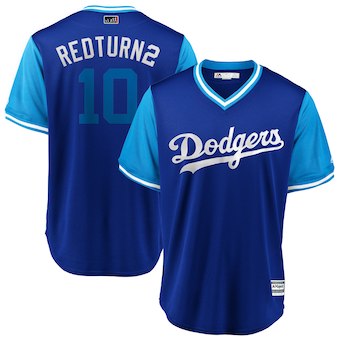 Men's Los Angeles Dodgers 10 Justin Turner Redturn2 Majestic Royal 2018 Players' Weekend Cool Base Jersey