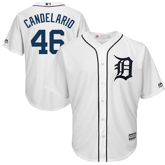 Men's Detroit Tigers 46 Jeimer Candelario Majestic White Home Cool Base Player Jersey