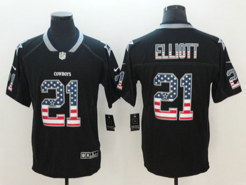 Nike Dallas Cowboys #21 Ezekiel Elliott Black USA Flag Fashion Color Rush Limited Jersey