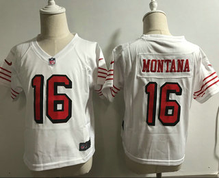 Toddler San Francisco 49ers #16 Joe Montana White 2018 Color Rush Vapor Untouchable Limited Jersey