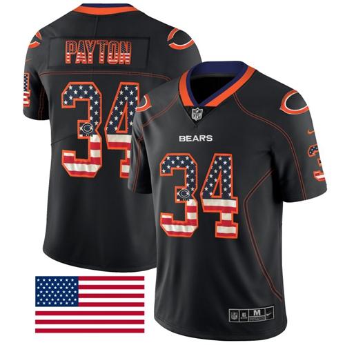 Nike Bears #34 Walter Payton Black Men's Stitched NFL Limited Rush USA Flag Jersey