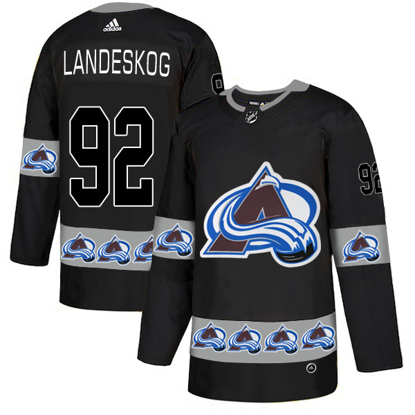 Men's Colorado Avalanche #92 Gabriel Landeskog Black Team Logos Fashion Adidas Jersey