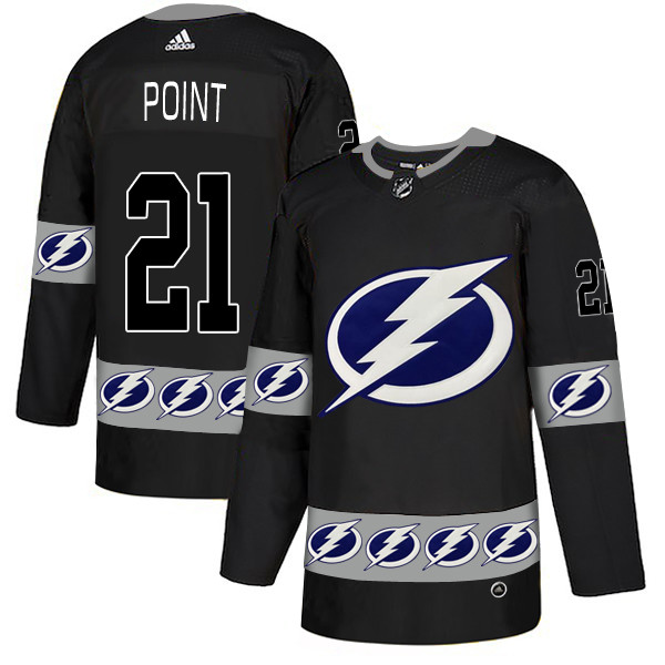 Men's Tampa Bay Lightning #21 Brayden Point Black Team Logos Fashion Adidas Jersey