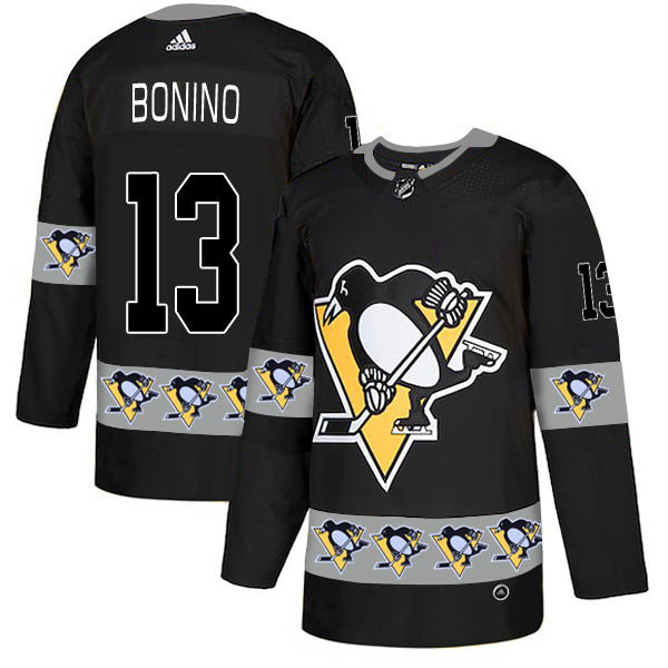 Men's Pittsburgh Penguins #13 Nick Bonino Black Team Logos Fashion Adidas Jersey