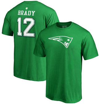 Men's New England Patriots 12 Tom Brady NFL Pro Line by Fanatics Branded Kelly Green St. Patrick's Day Icon Name & Number T-Shirt