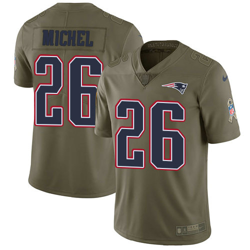 Men's Nike New England Patriots #26 Sony Michel Olive Stitched NFL Limited 2017 Salute To Service Jersey