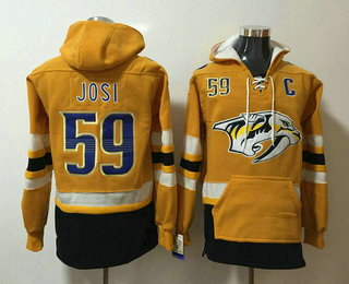 Men's Nashville Predators #59 Roman Josi NEW Yellow Pocket Stitched NHL Pullover Hoodie