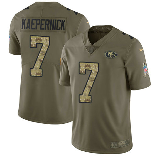 Kids Nike 49ers 7 Colin Kaepernick Olive Camo Stitched NFL Limited 2017 Salute To Service Jersey