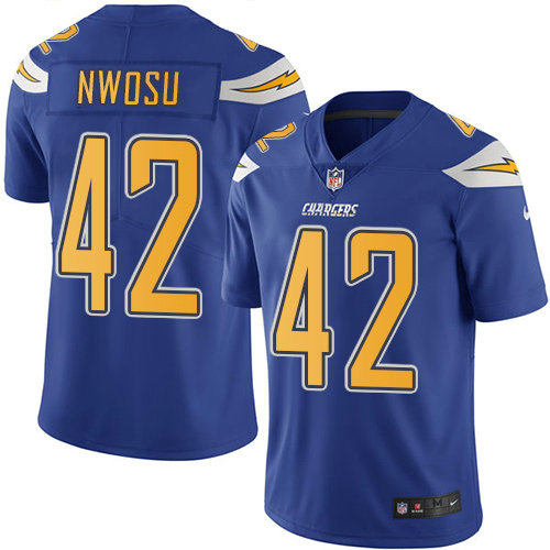 Youth Nike Chargers 42 Uchenna Nwosu Electric Blue Stitched NFL Limited Rush Jersey