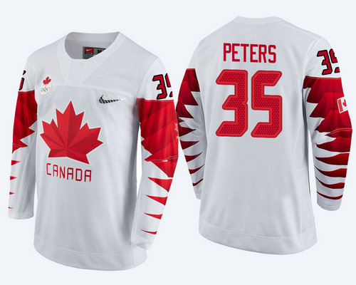 Men Canada Team #35 Justin Peters White 2018 Winter Olympics Jersey