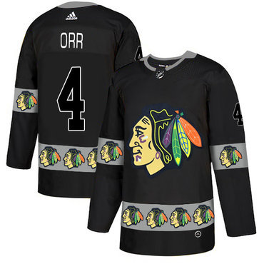 Men's Chicago Blackhawks #4 Bobby Orr Black Team Logos Fashion Adidas Jersey