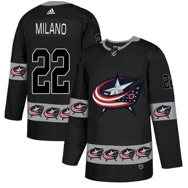 Men's Columbus Blue Jackets #22 Sonny Milano Black Team Logos Fashion Adidas Jersey