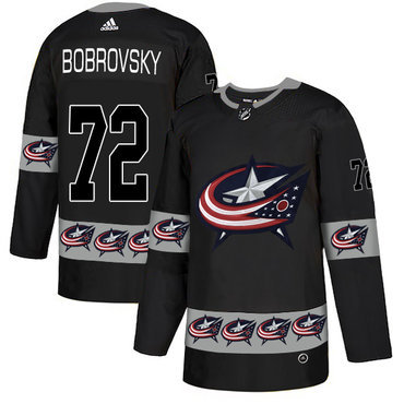 Men's Columbus Blue Jackets #72 Sergei Bobrovsky Black Team Logos Fashion Adidas Jersey