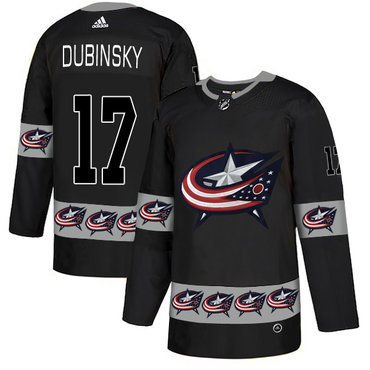 Men's Columbus Blue Jackets #17 Brandon Dubinsky Black Team Logos Fashion Adidas Jersey