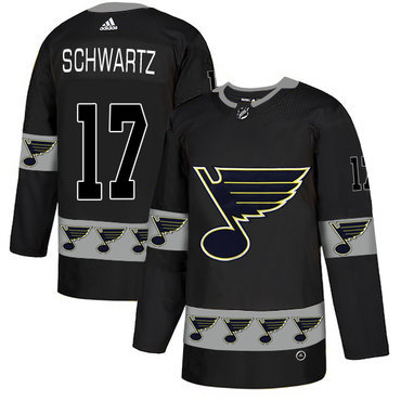 Men's St. Louis Blues #17 Jaden Schwartz Black Team Logos Fashion Adidas Jersey