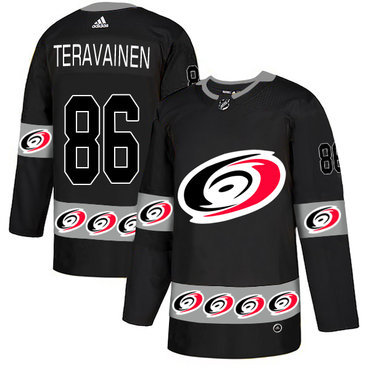 Men's Carolina Hurricanes #86 Teuvo Teravainen Black Team Logos Fashion Adidas Jersey