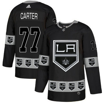 Men's Los Angeles Kings #77 Jeff Carter Black Team Logos Fashion Adidas Jersey