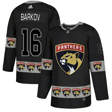 Men's Florida Panthers #16 Aleksander Barkov Black Team Logos Fashion Adidas Jersey