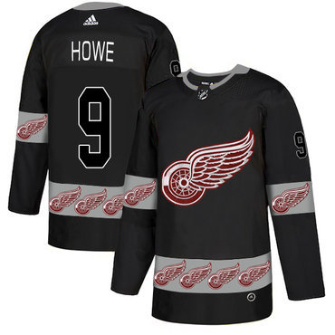 Men's Detroit Red Wings #9 Gordie Howe Black Team Logos Fashion Adidas Jersey