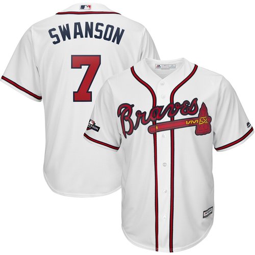 Atlanta Braves #7 Dansby Swanson Majestic 2019 Postseason Official Cool Base Player White Jersey