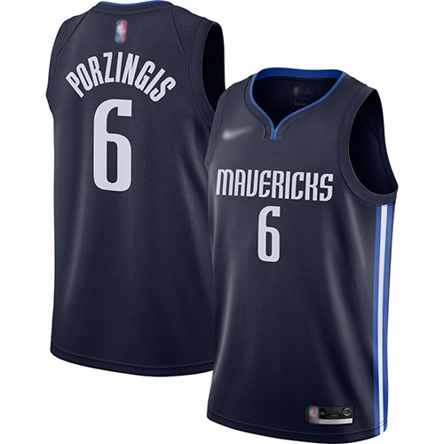 Mavericks #6 Kristaps Porzingis Navy Basketball Swingman Statement Edition 2019-2020 Jersey