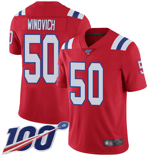 Men's New England Patriots #50 Chase Winovich Red 100th Season Alternate Vapor Untouchable Jersey