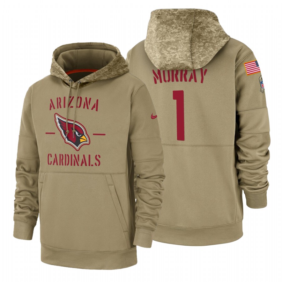 Arizona Cardinals #1 Kyler Murray Nike Tan 2019 Salute To Service Name & Number Sideline Therma Pullover Hoodie