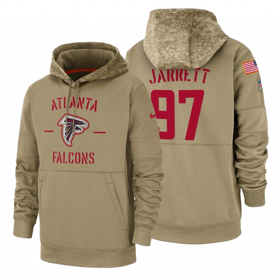 Atlanta Falcons #97 Grady Jarrett Nike Tan 2019 Salute To Service Name & Number Sideline Therma Pullover Hoodie