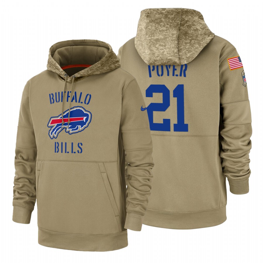 Buffalo Bills #21 Jordan Poyer Nike Tan 2019 Salute To Service Name & Number Sideline Therma Pullover Hoodie