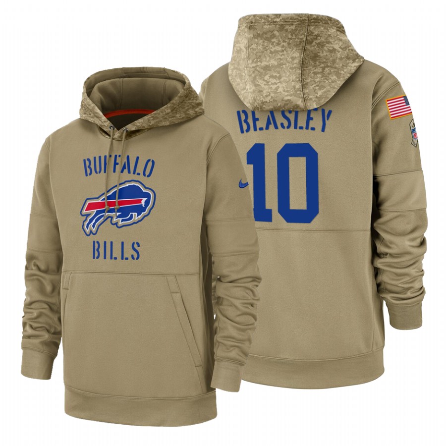 Buffalo Bills #10 Cole Beasley Nike Tan 2019 Salute To Service Name & Number Sideline Therma Pullover Hoodie