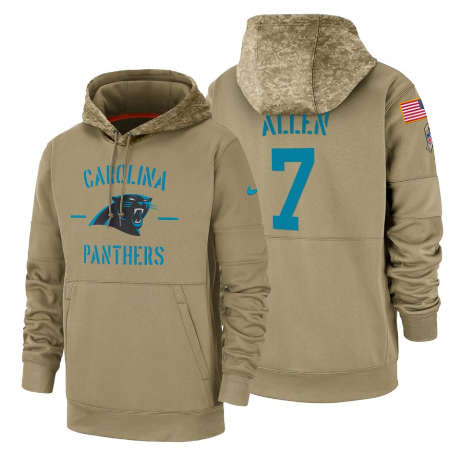 Carolina Panthers #7 Kyle Allen Nike Tan 2019 Salute To Service Name & Number Sideline Therma Pullover Hoodie