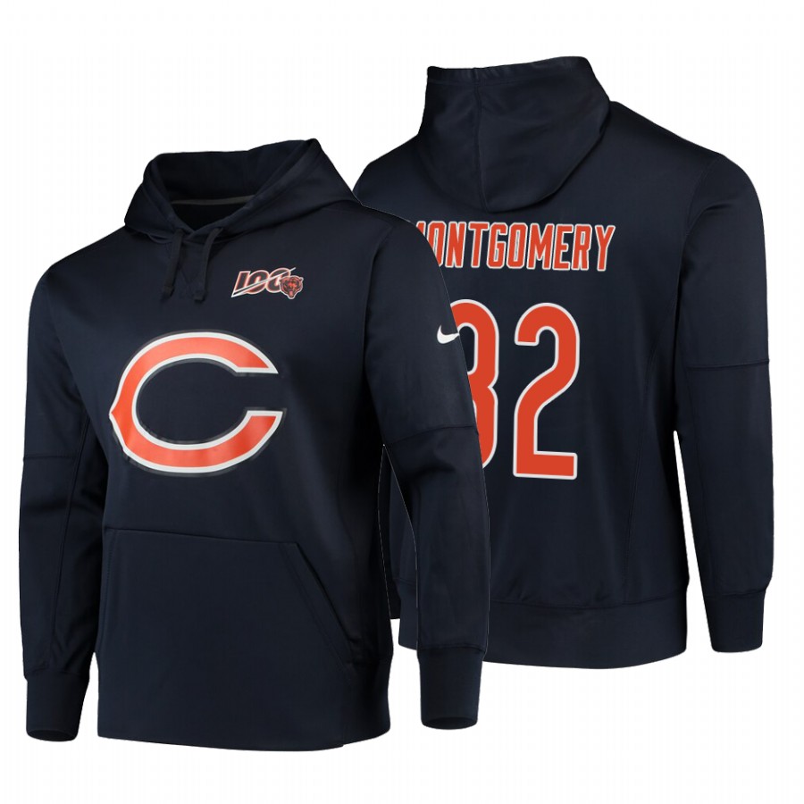 Chicago Bears #32 David Montgomery Nike NFL 100 Primary Logo Circuit Name & Number Pullover Hoodie Navy