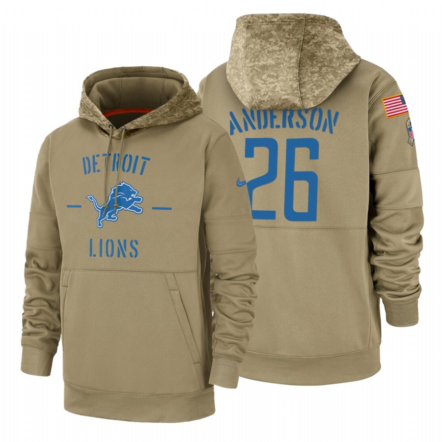 Detroit Lions #26 C.J. Anderson Nike Tan 2019 Salute To Service Name & Number Sideline Therma Pullover Hoodie