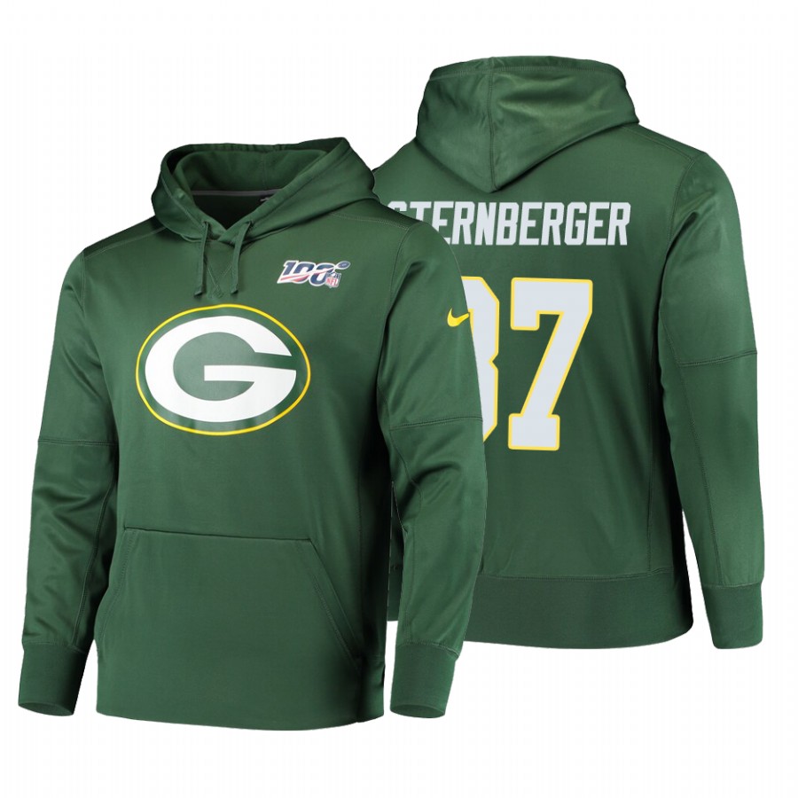 Green Bay Packers #87 Jace Sternberger Nike NFL 100 Primary Logo Circuit Name & Number Pullover Hoodie Green