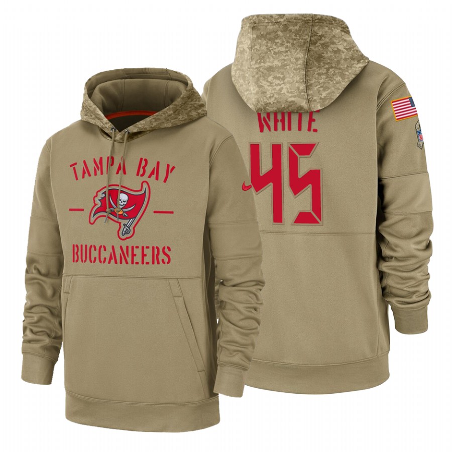 Tampa Bay Buccaneers #45 Devin White Nike Tan 2019 Salute To Service Name & Number Sideline Therma Pullover Hoodie