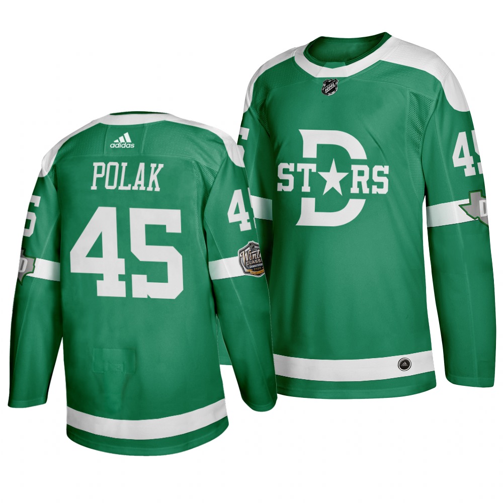 Men's Dallas Stars 45 Roman Polak Green 2020 Winter Classic Adidas Jersey